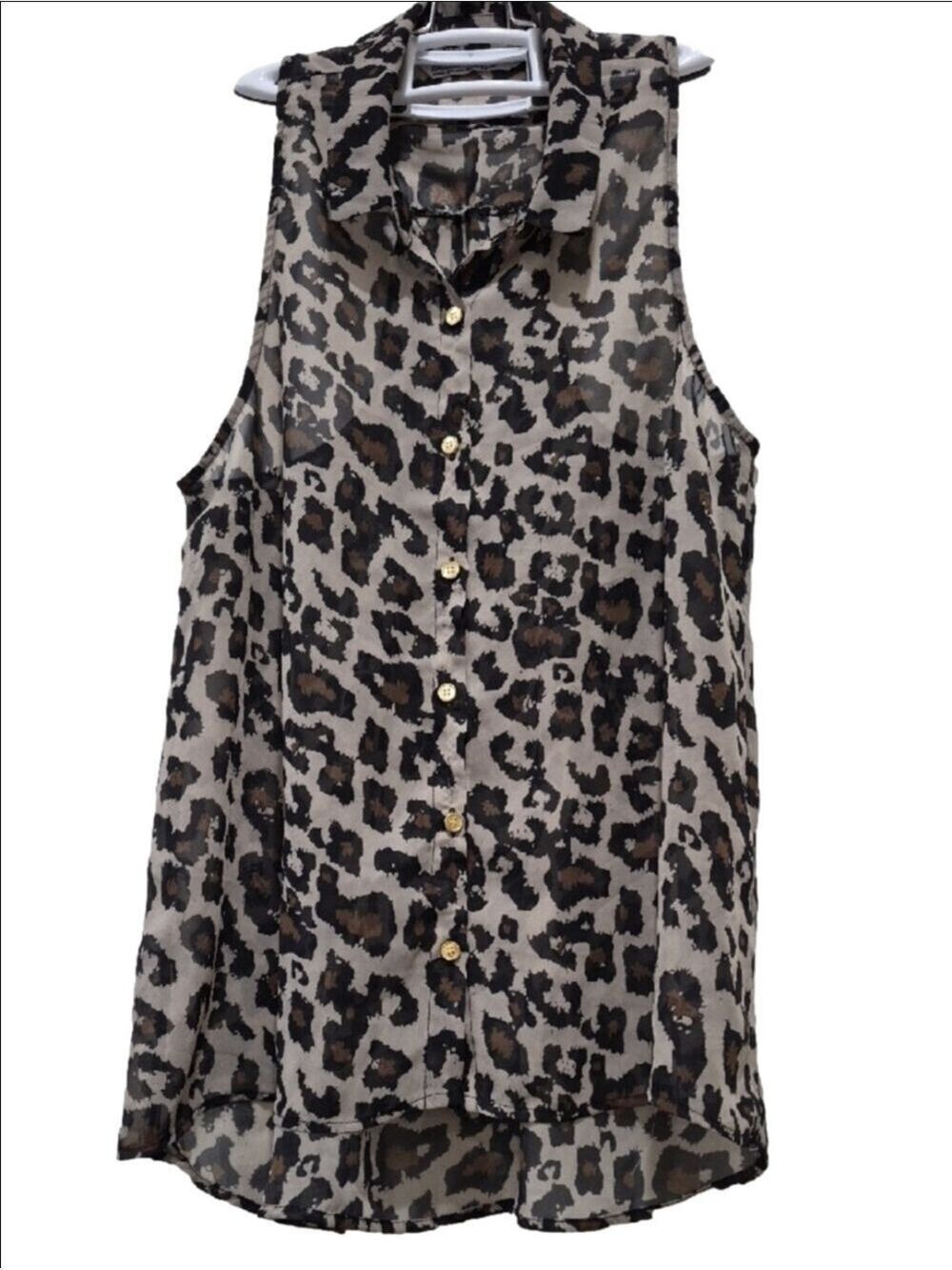 Bluenotes Leopard Print Sheer High-Low Vest Top M - Picture 3 of 12
